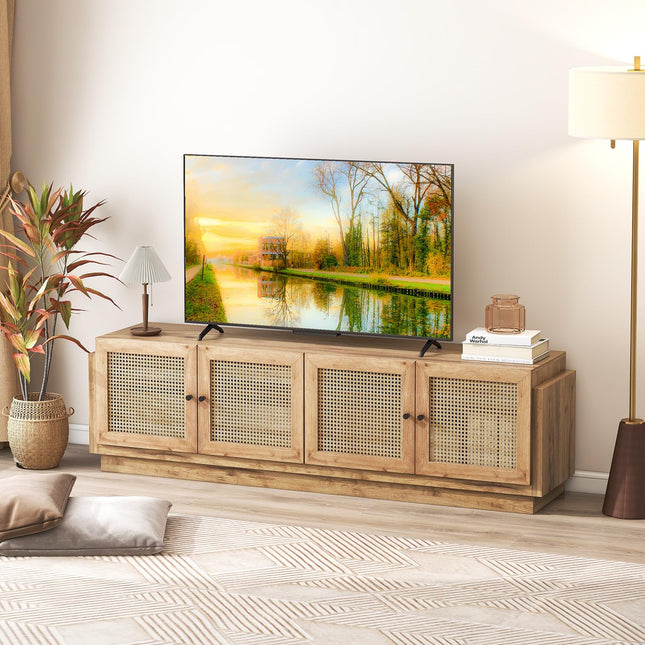 Dreamade 4-Door PE Ratta TV Stand for TVs up to 75" with 2 Cabinets