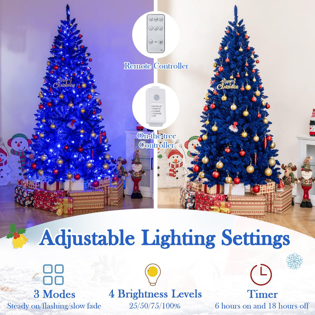 Dreamade 7 FT Pre-Lit Royal Blue Snow Flocked Christmas Tree with 340 LED Lights