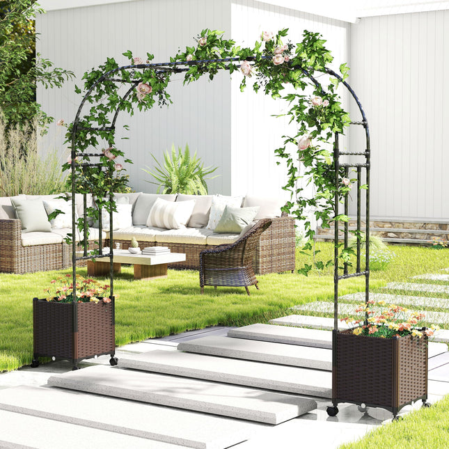 Dreamade 6.6 FT Garden Arch with Trellis and 2 Planter Boxes