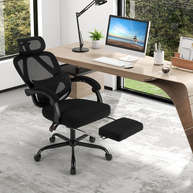 Dreamade Mesh Office Chair with Retractable Footrest 135° Tilting Backrest