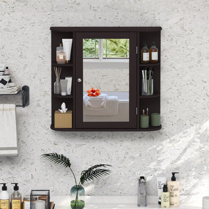 Dreamade Medicine Cabinet, Mirror Bathroom Cabinet with Single Door, 3 Adjustable Shelves, Storage Cabinet for Hallway, Living Room