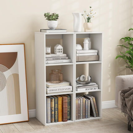 Dreamade 3-Cube Bookcase, White Cubby Bookshelf w/Back Guardrail & Anti-Tipping Kits