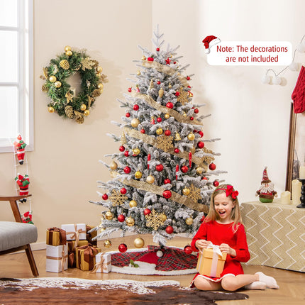 Dreamade 6ft Pre-Lit Snow Flocked Christmas Tree, Artificial Hinged Full Xmas Tree with 260 Multicolored LED Lights