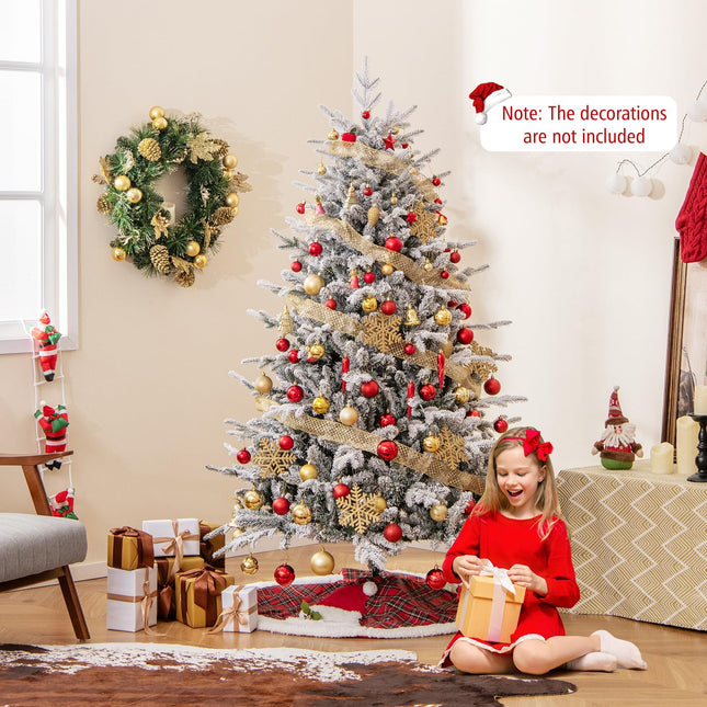 Dreamade 6ft Pre-Lit Snow Flocked Christmas Tree, Artificial Hinged Full Xmas Tree with 260 Multicolored LED Lights