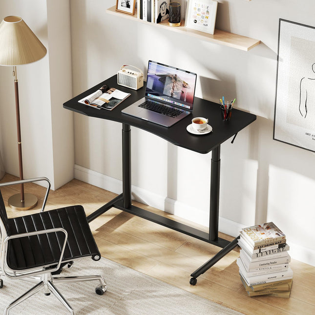 Dreamade Mobile Standing Desk Height Adjustable Computer Desk with Wheels & Aluminum Frame