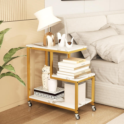 Dreamade 3 Tier Side Table with Wheels for Living Room Bedroom Office