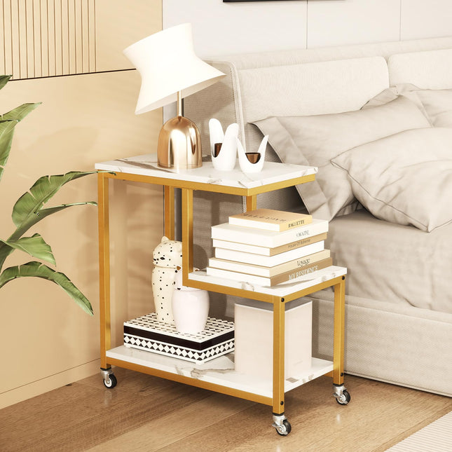 Dreamade 3 Tier Side Table with Wheels for Living Room Bedroom Office