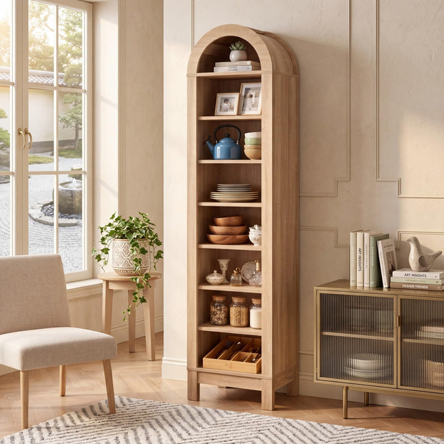 Dreamade 71" Tall 8-Tier Arched Modern Bookshelf with 3 Adjustable Shelves (1/2)