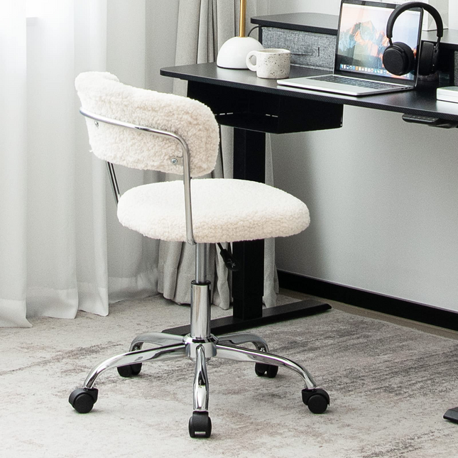Dreamade Home Office Chair, Faux Fur Low Back Swivel Leisure Chair w/Height Adjustable Padded Seat