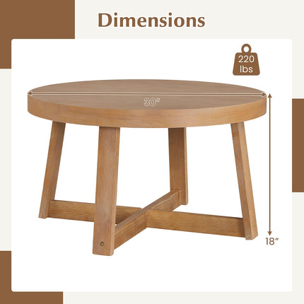 Dreamade 30" Wood Center Table with Thickened Tabletop & Cross-Shaped Pine Wood Frame