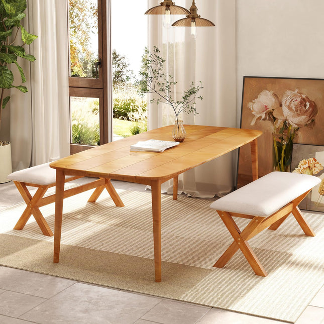 Dreamade Upholstered Long Entryway Bench, Rubber Wood Dining Bench with Padded Seat, 43.5x15.5x17.5 Inches, 400 Lbs Capacity