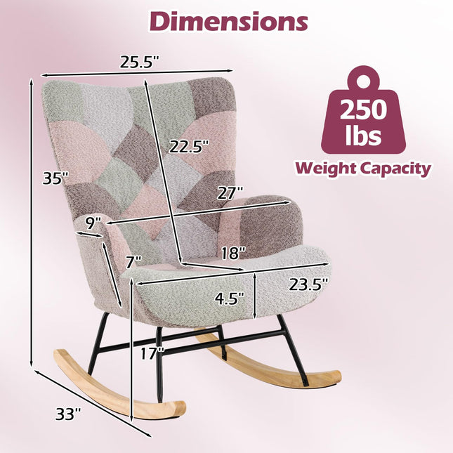 Dreamade Rocking Chair Nursery Teddy Upholstered Glider Rocker w/Ergonomic High Backrest
