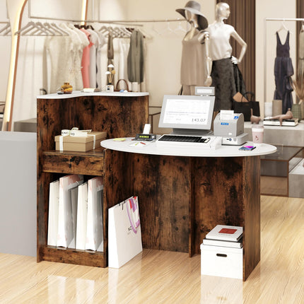 Dreamade Reception Desk, Front Counter Desk with Lockable Drawer, Oval Tabletop & Adjustable Shelf