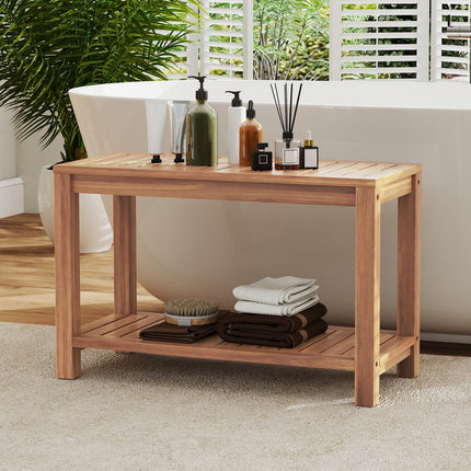 Dreamade 30 Inch Teak Shower Bench with Shelf