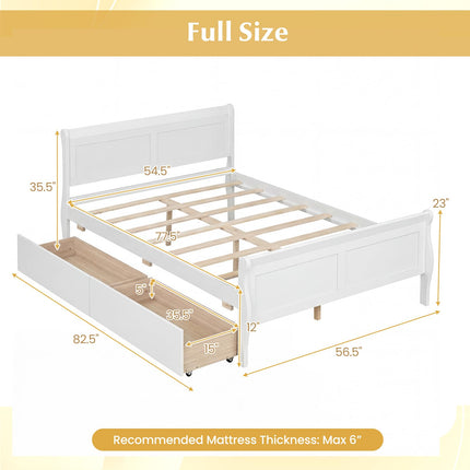 Dreamade Twin/ Full/ Queen Bed with 2 Storage Drawers Wood Platform Bed with Headboard & Footboard
