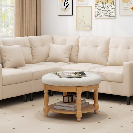 Dreamade Large Ottoman Coffee Table - 29 inch Oversized Round Ottoman with Storage Shelf, Flip up Top, Wood Legs