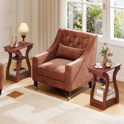 Dreamade End Tables with Charging Station Set of 2 Narrow Sofa Side Tables with Open Storage Shelves