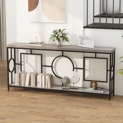 Dreamade 71" Console Table, 2-Tier Extra-Long Entryway Table w/Storage Shelf, Faux Wood Top