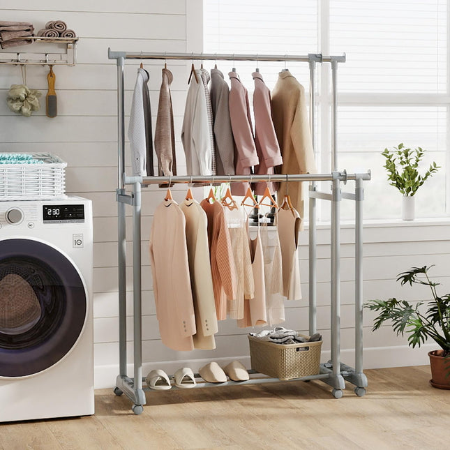Dreamade Portable Garment Clothin Rack with Adjustable Height & Width for Laundry