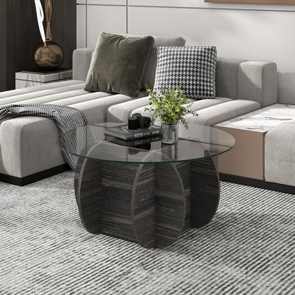 Dreamade 35" Glass Round Coffee Table with Storage Tempered Glass Top & Solid Wood Base
