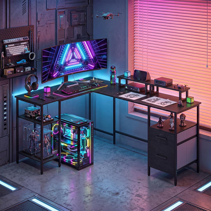 Dreamade 63" Reversible L Shaped Desk with Charging Station