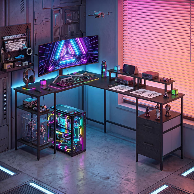Dreamade 63" Reversible L Shaped Desk with Charging Station