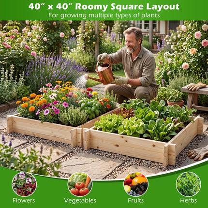 Dreamade 40" x 40" Square Fir Wood Planter Box with Open-Ended Base for Vegetables Flowers Herbs