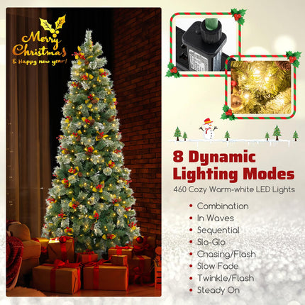 Dreamade 7.5ft Pre-Lit Artificial Christmas Tree, Hinged Xmas Tree with 1096 PVC & Pine Needles