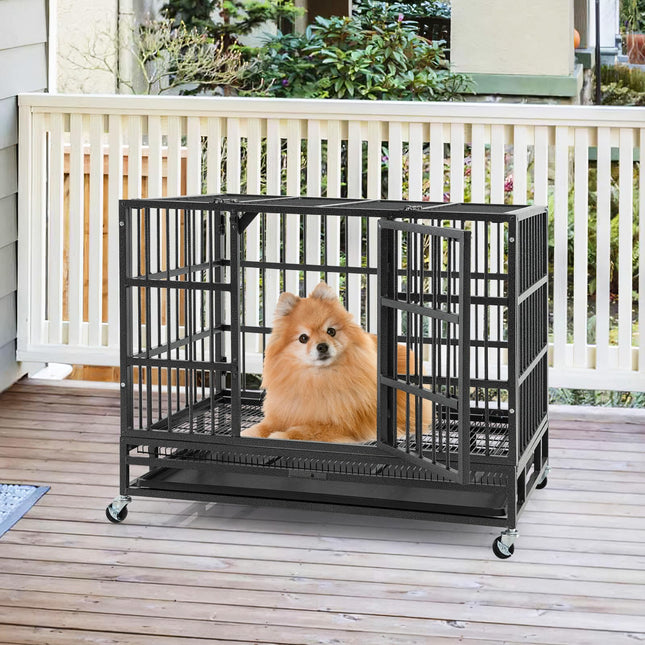 Dreamade Heavy Duty Dog Crate, Escape Proof Metal Dog Cage with Double Door