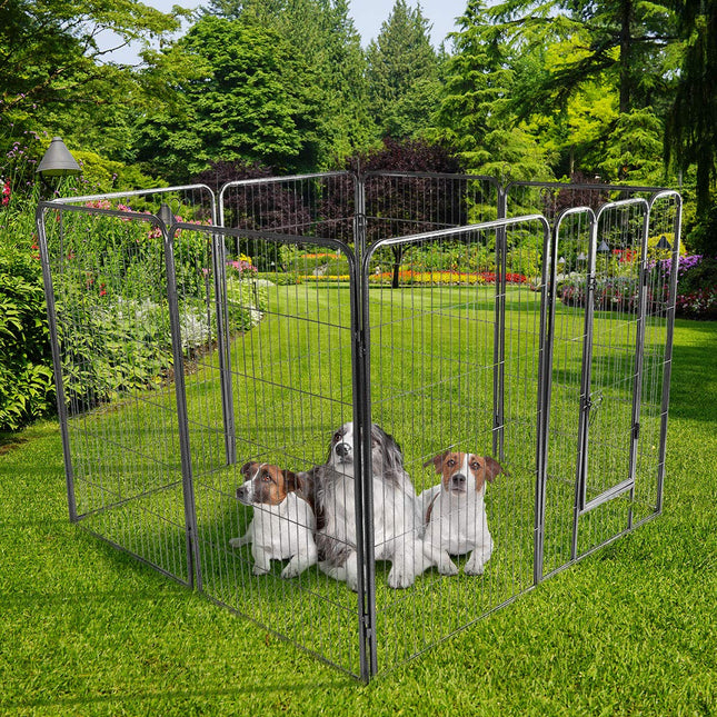Dreamade 8-Panel Folding Puppy Playpen, Portable Dog Fence W/ Safety Gate for Yard