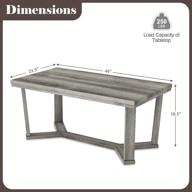 Dreamade Farmhouse Wood Coffee Table with Cross-Shaped Base & Rubber Wood Frame