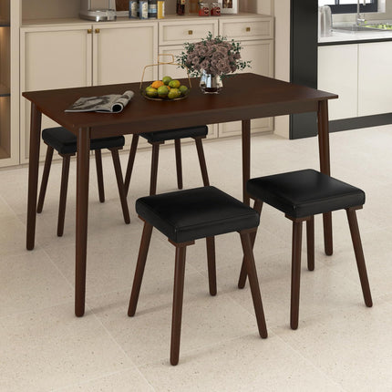Dreamade 5-Piece Dining Table Set for 4 - Dining Table with 4 Upholstered Stools, Rubber Wood Legs