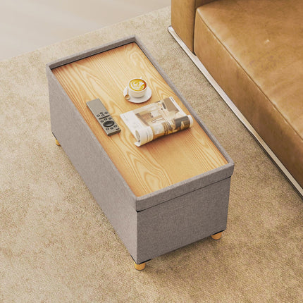 Dreamade 30 Inches Storage Ottoman Bench with Tray and Rubber Wood Legs