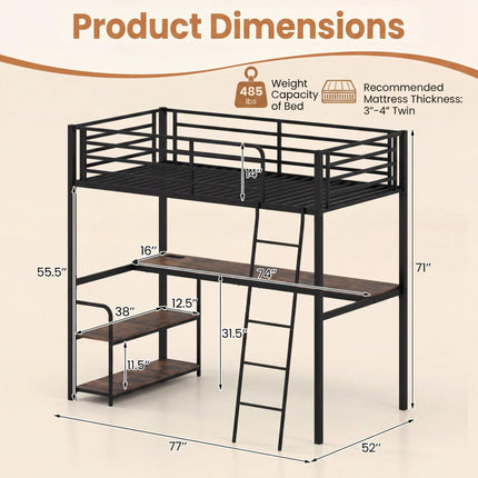 Dreamade Twin Loft Bed with Desk & Charging Station