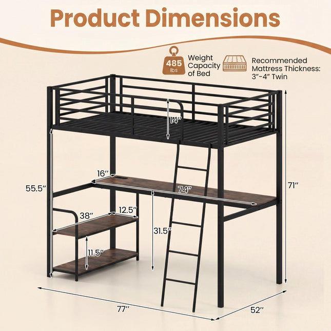Dreamade Twin Loft Bed with Desk & Charging Station