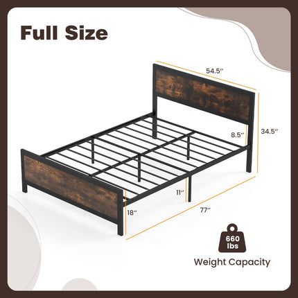 Dreamade Metal Full Size Platform Bed Frame with Wood Headboard and Footboard