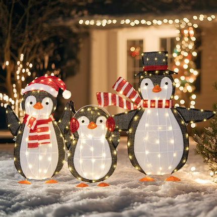 Dreamade Set of 3 Lighted Christmas Penguins with LED Lights Outdoor Glowing Holiday Display
