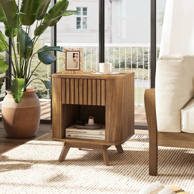 Dreamade Mid Century Modern Nightstand Set of 1/2 Fluted Bedside Table