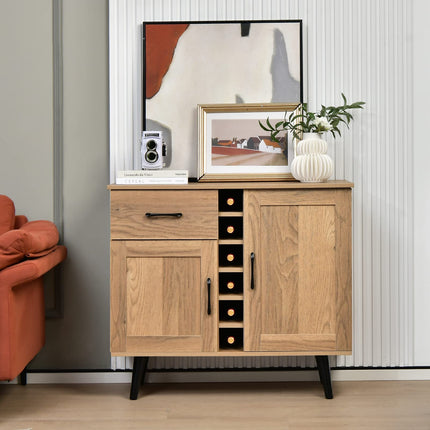Dreamade Buffet Sideboard Storage Cabinet - Wood Pantry Cupboard with 6-Bottle Wine Rack