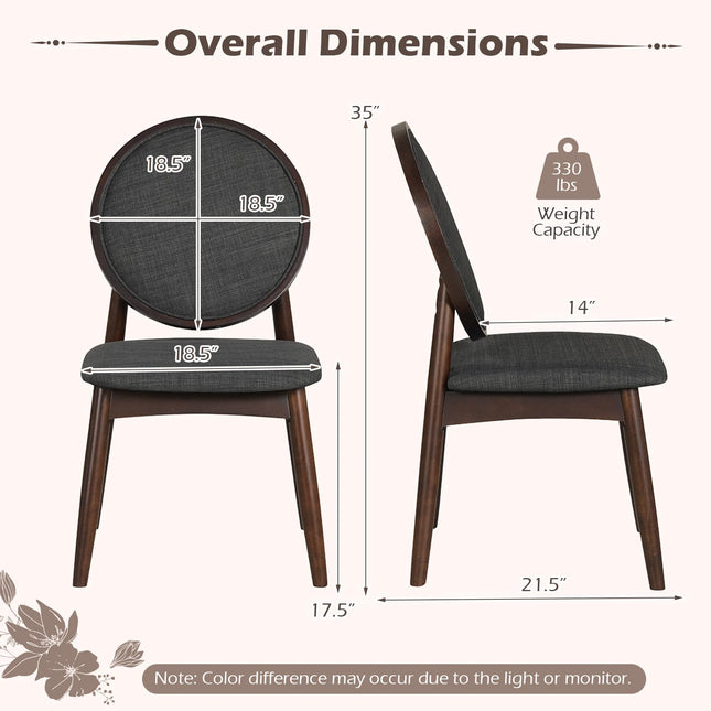 Dreamade Set of 2/4 Upholstered Linen Fabric Kitchen Side Chairs with Padded Seat