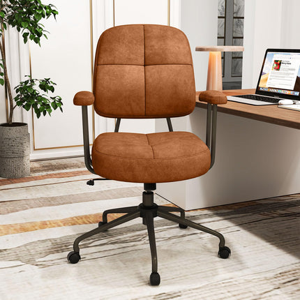 Dreamade Mid Century Modren Office Chair, Fuax Leather Desk Chair w/Armrest & Mid Back