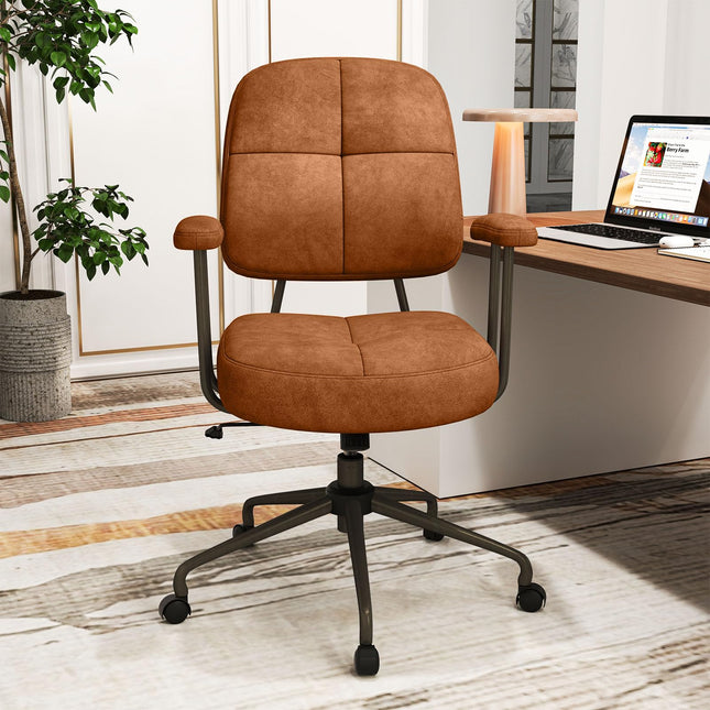 Dreamade Mid Century Modren Office Chair, Fuax Leather Desk Chair w/Armrest & Mid Back