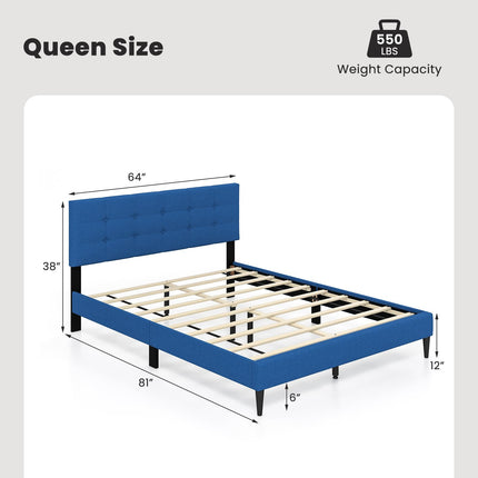 Dreamade Queen/Twin Size Platform Bed Frame with Button Tufted Headboard and Wooden Slats