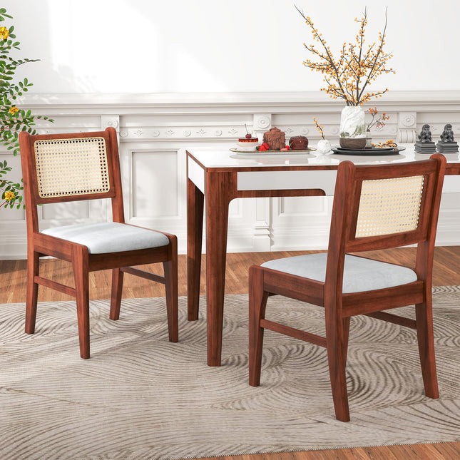 Dreamade Rattan Dining Chairs Set of 2/4, Wooden Kitchen Chairs w/Cane Back, Rubber Wood Frame