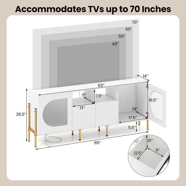 Dreamade White TV Stand for TVs up to 70" Modern Entertainment Center with Power Outlets