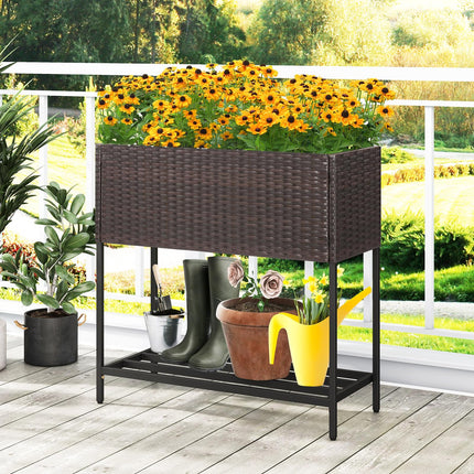 Dreamade Raised Garden Bed with Legs, Rattan Elevated Planter Box w/Storage Shelf