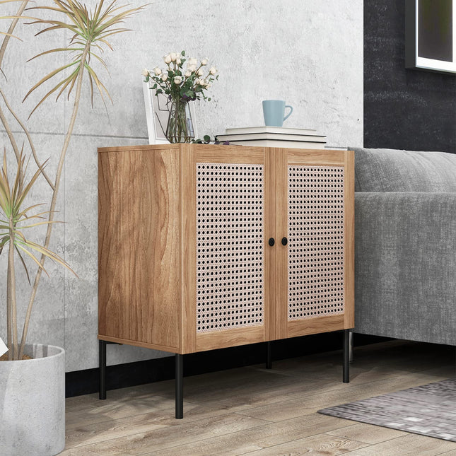 Dreamade Buffet Cabinet, Wood Sideboard Storage Cabinet with Rattan Door, 3-Position Adjustable Shelf