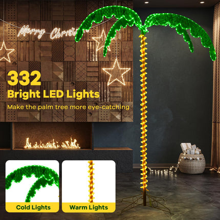Dreamade 7.5 FT Lighted Palm Tree, Tropical Christmas Tree with 332 LED Lights