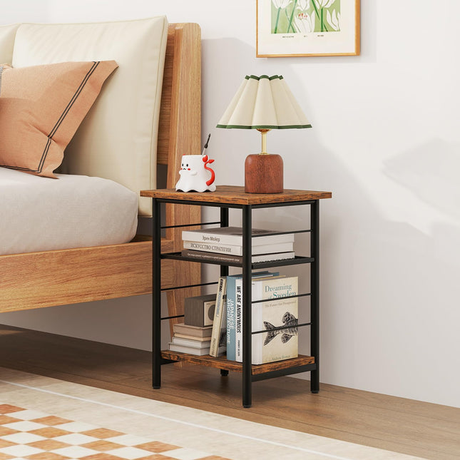 Dreamade 3-Tier Side Table with Adjustable Mesh Shelf