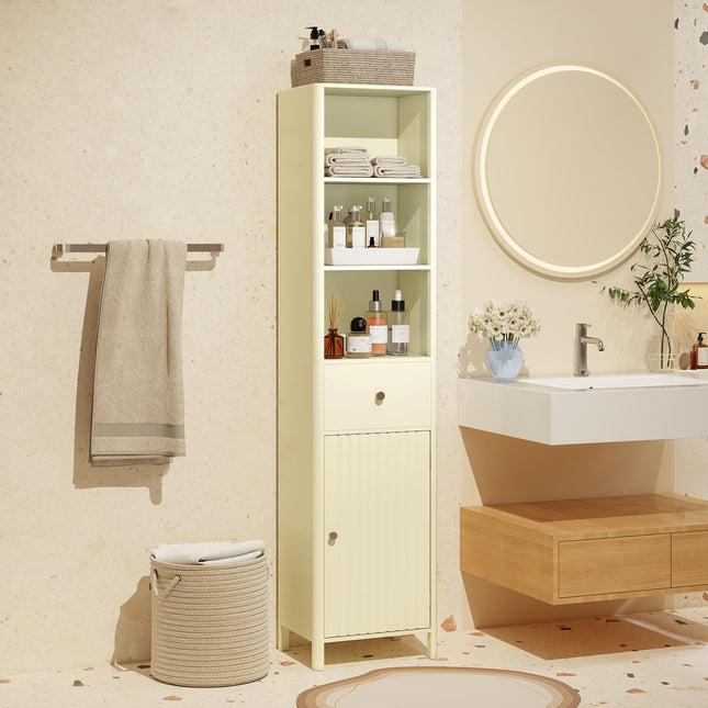 Dreamade 67 Inch Tall Bathroom Cabinet, Narrow Floor Cabinet with Fluted Door